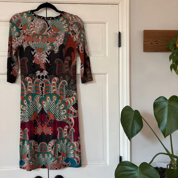 Custo Barcelona Dress Size Medium Abstract Boho 90s Y2K Knee Length Artsy V-Neck - Picture 11 of 16